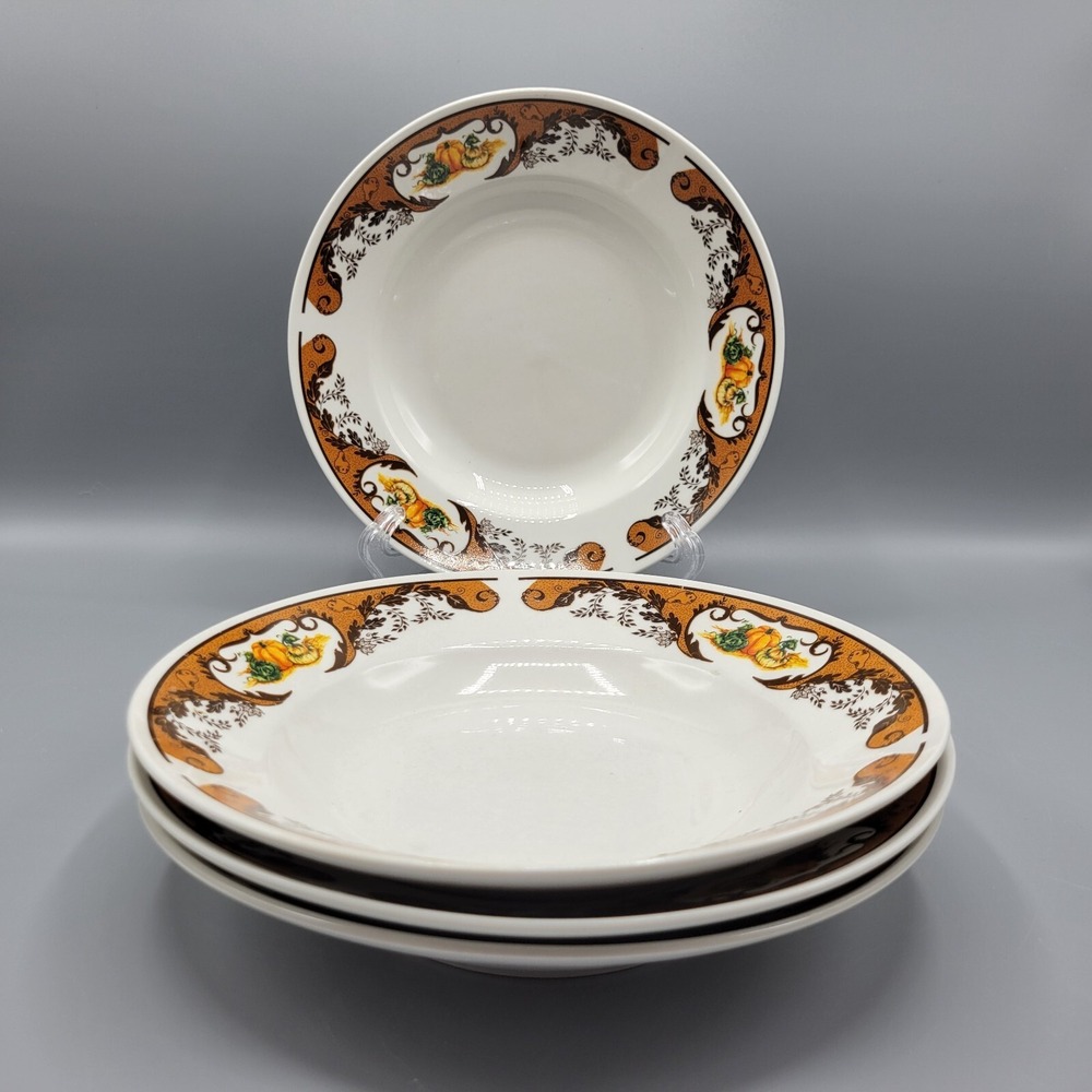 4 American Atelier Harvest Pumpkin 5733 Soup Bowl  Wide Rim Thanksgiving Meal